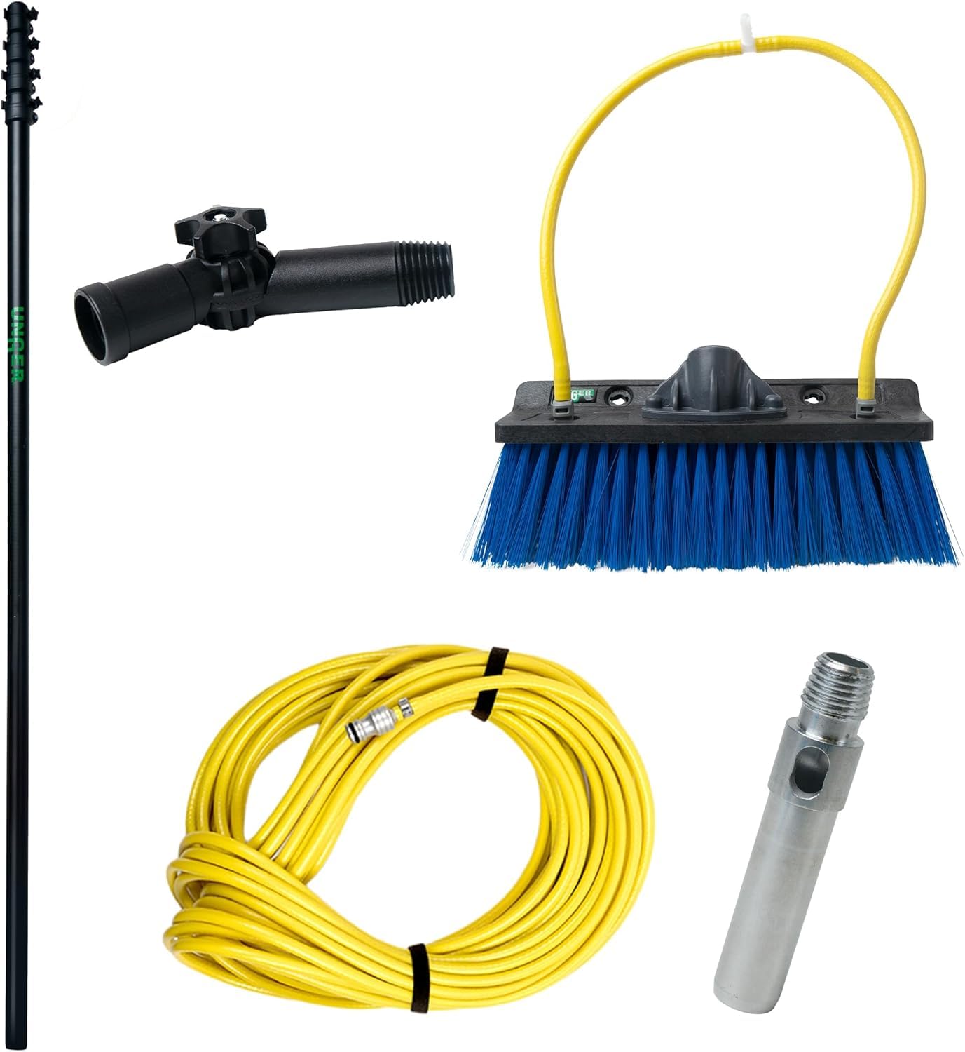 UNGER Professional Window & Solar Panel Cleaning Kit with 6m (19ft) Fiberglass Telescopic Window Cleaning Pole & Angled Brush – Water Fed Cleaning System for Solar Panels, Conservatories, Roof Windows