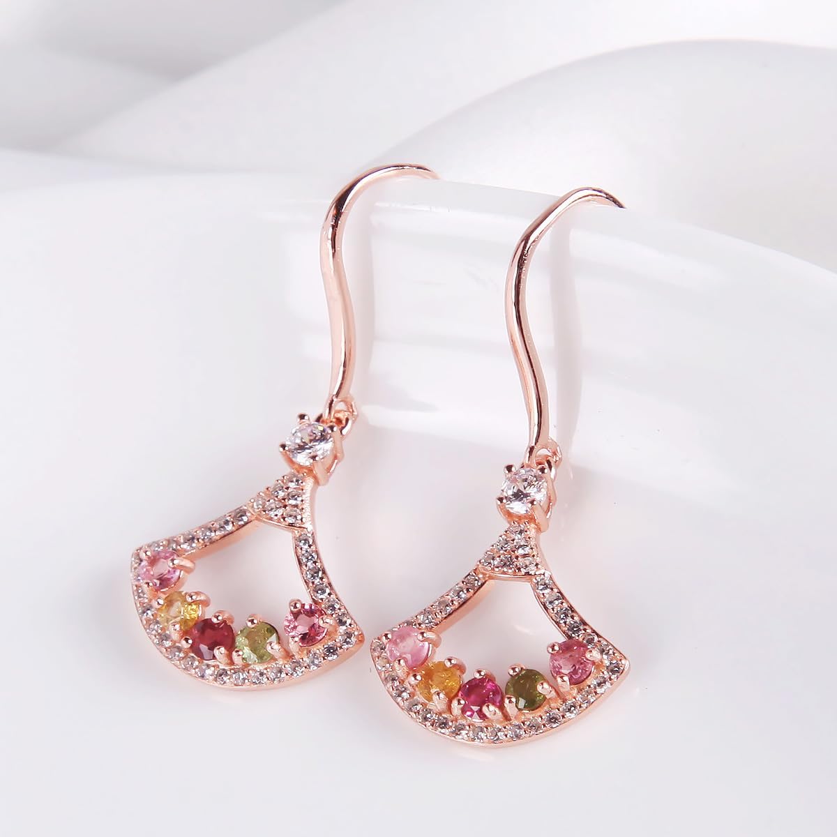 925 silver inlaid Tourmaline earrings multicolor tour gemstone maline earrings rainbow tourmaline earrings for women