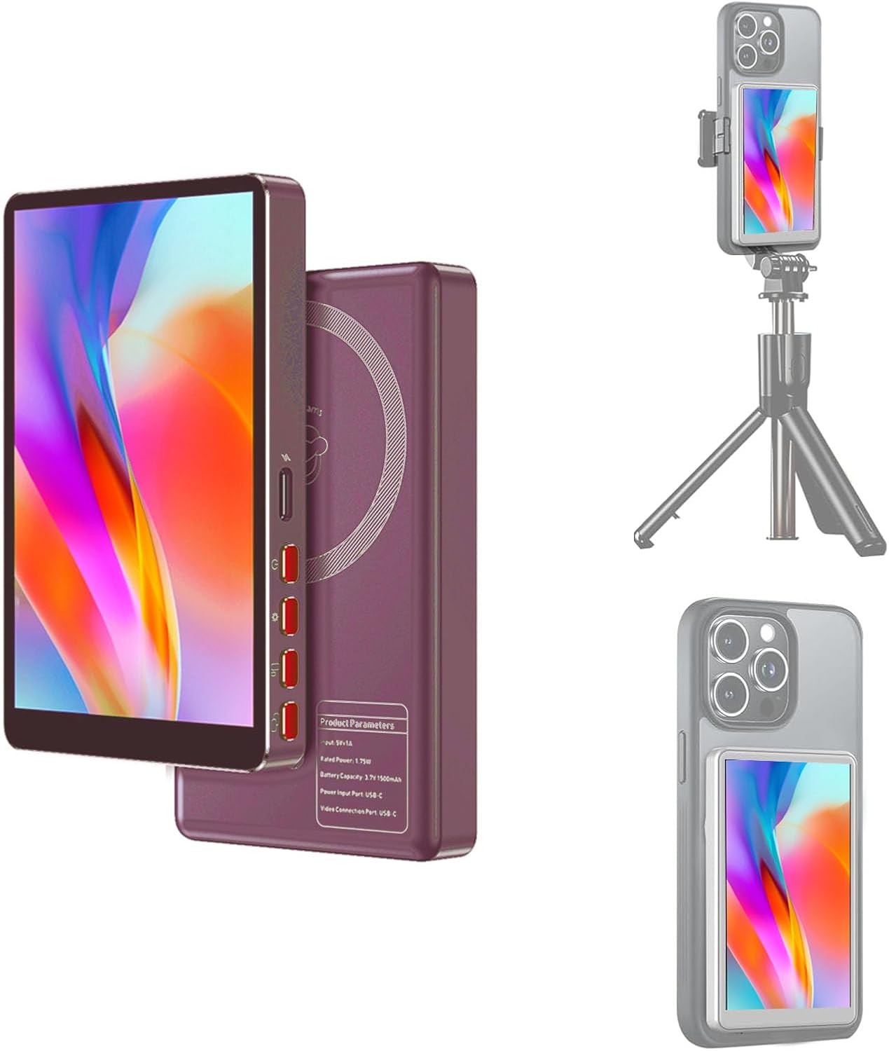 Vlog Selfie Monitor Screen(Alloy Case), Content Creator Essentials,Back Camera Magnetic Mirror Monitor for TikTok, Selfie, YouTube, Live Streaming, Screen Mirroring for iPhone Camera (Silver)