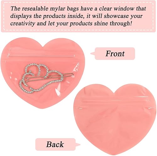 Miniatura 5 de 100 mini bolsas para pequeñas empresas, bolsas de joyería en forma de corazón de 2 x 3 pulgadas, bolsas transparentes de Mylar con cierre de