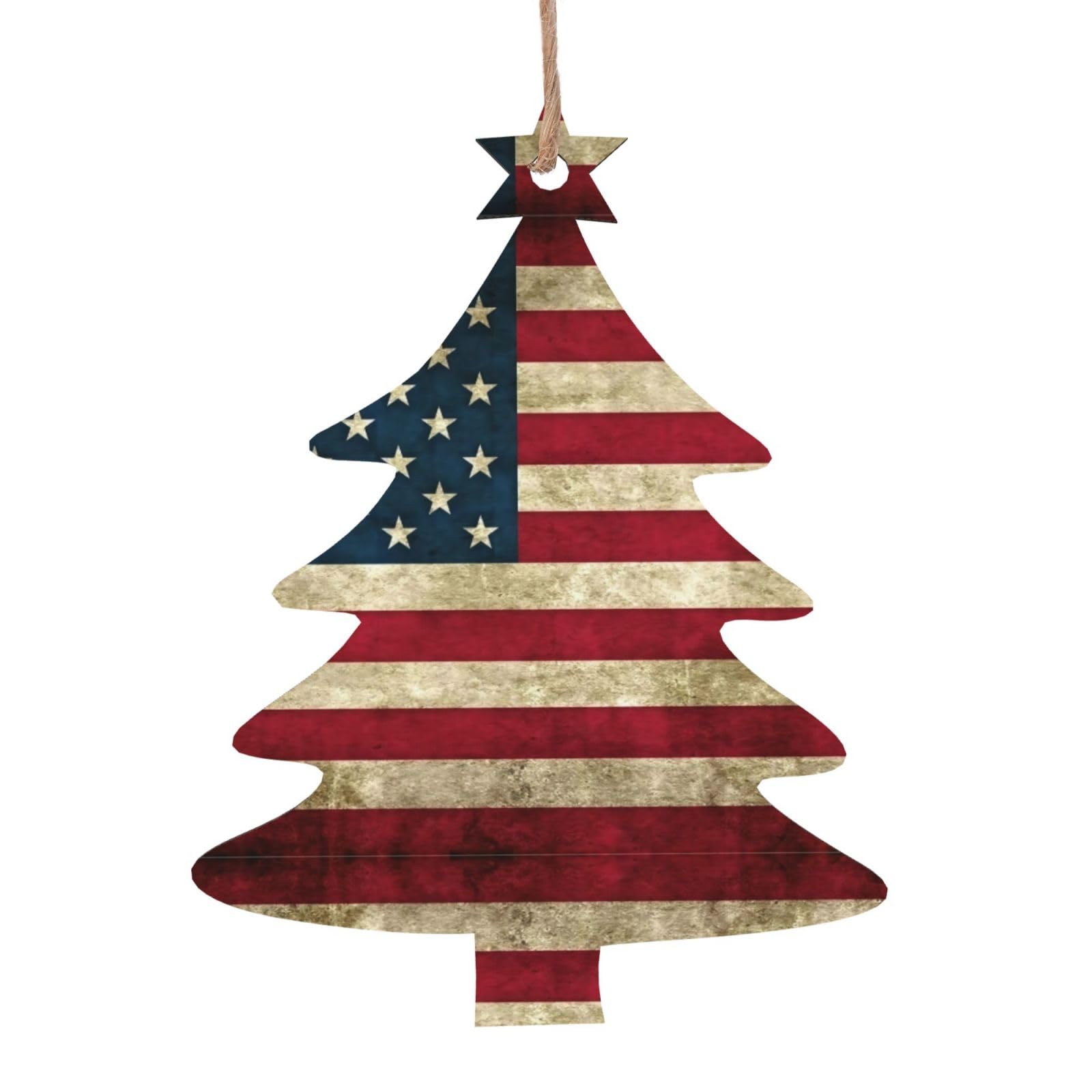 American Flag Christmas Wooden Ornaments Christmas Tree Hanging Decoration Xmas Home Party Festive Decor