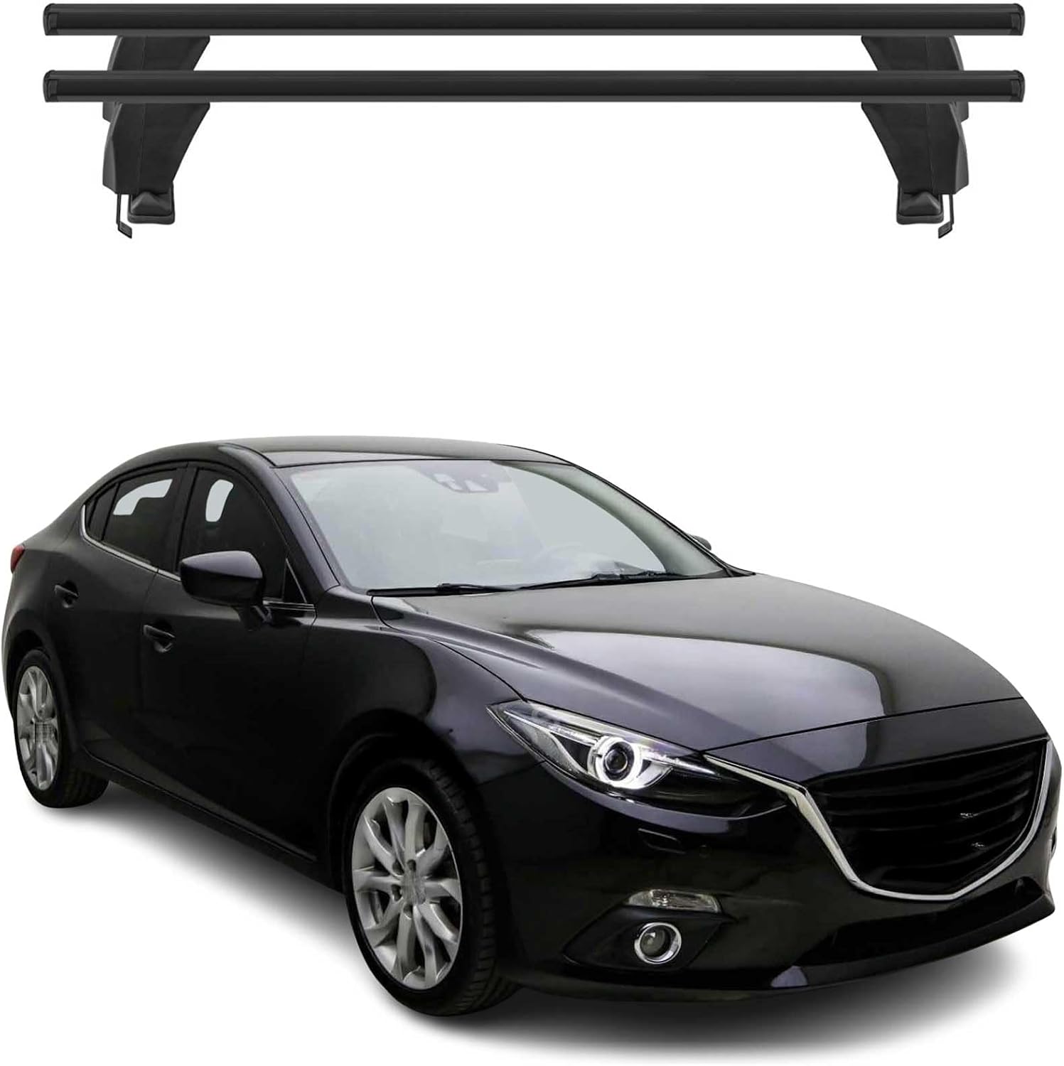 OMAC Roof Rack Cross Bars for Mazda 3 Hatchback 2014-2018 Lockable 110Lbs Aluminium Black 2Pcs fits Cargo Carriers Kayak Canoe Bike Snowboard