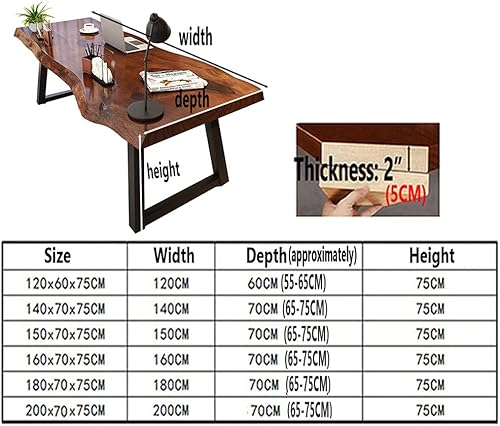 Miniatura 7 de Escritorio de madera maciza de metal para computadora de oficina en casa, escritorio largo de pino antiguo natural con borde ondulado, soporte de
