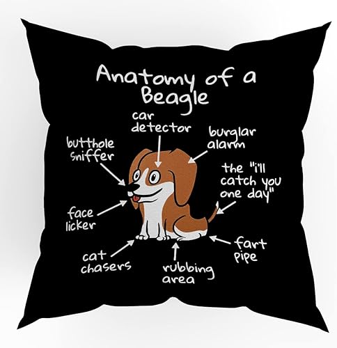 The Anatomy of A Beagle - Funda de cojín decorativa de dibujos animados Beagle de 18 x 18 pulgadas para sofá cama, regalo para amantes de los perros