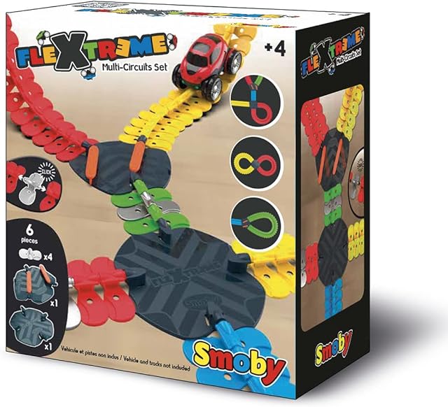 Smoby 7600180911 Flextreme Zestaw wielofunkcyjny uzupełniający zwiększa zakres możliwości zabawy, samodzielne konstruowanie tory ze skrzyżowaniami i rozjazdami, wyścigowy tor elastyczny dla dzieci