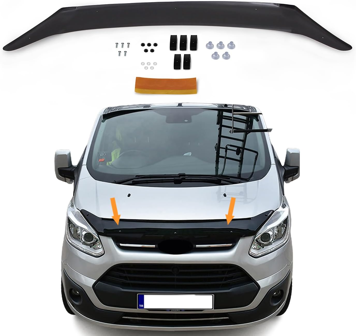 Hood Deflector Guard fits Ford Tourneo Custom 2012-2017, Bugflector Bug & Bonnet Shields, Black ABS Hood Protector, Protects from Particles & Bug, All Weather Durable Car Exterior Accessories