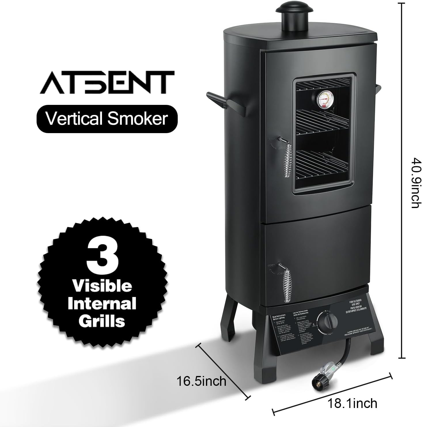 Propane Smoker, Vertical Smoker with Three Removable Shelves,Outdoor Grills & Smokers with Thermometer and Cover for Outdoor BBQ,