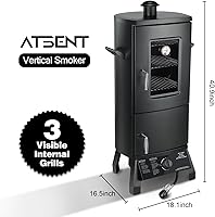 Vista 3 de Propane Smoker, Vertical Smoker with Three Removable Shelves,Outdoor Grills & Smokers with Thermometer for BBQ, Backyard,Black