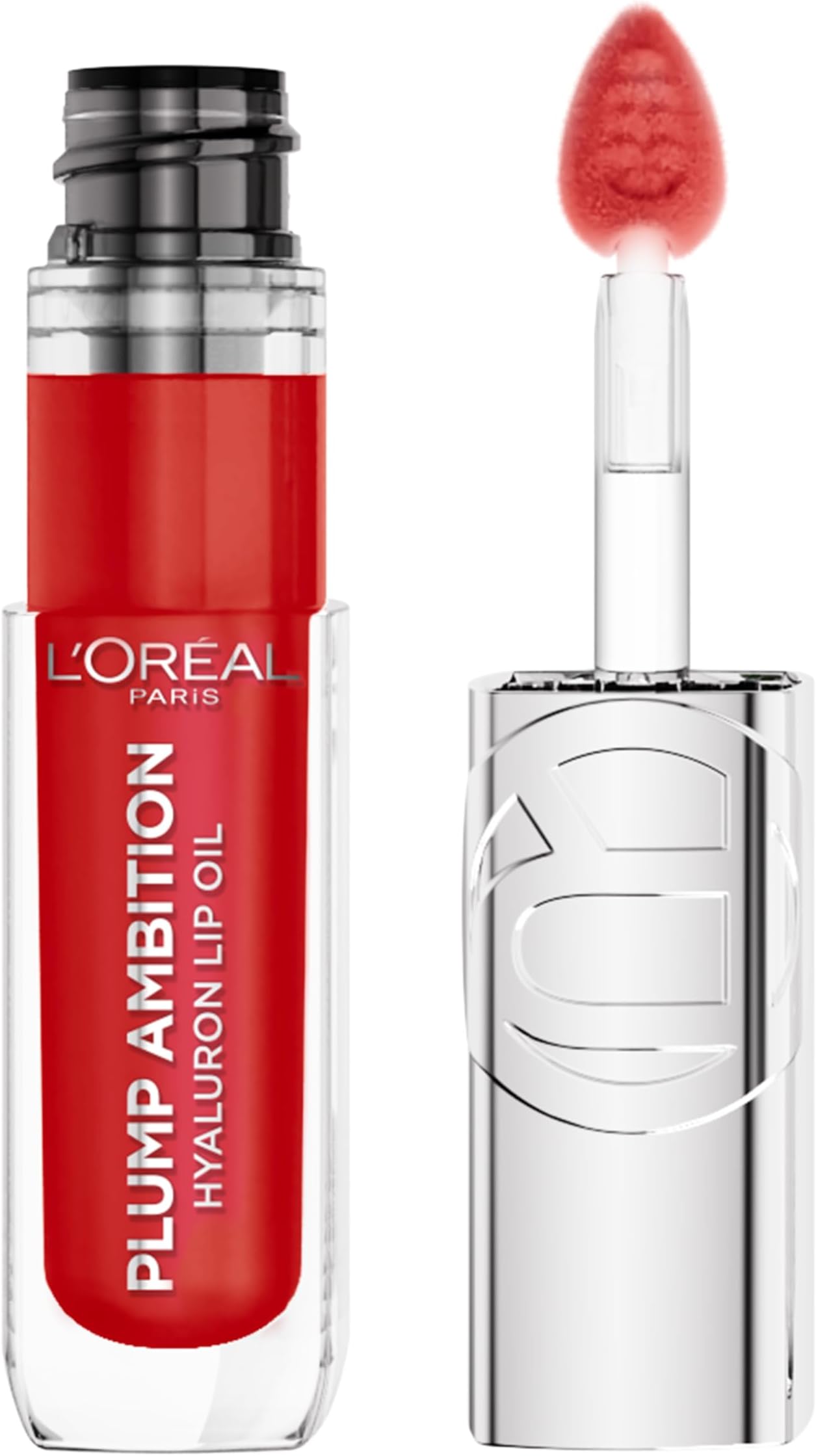 Plump Ambition Hyaluron Lip Oil, 24 HR Lip Gloss with Hyaluronic Acid, Volumizing Formula with Glass-Like Shine, Rouge In Love 380, 0.16 Fl Oz