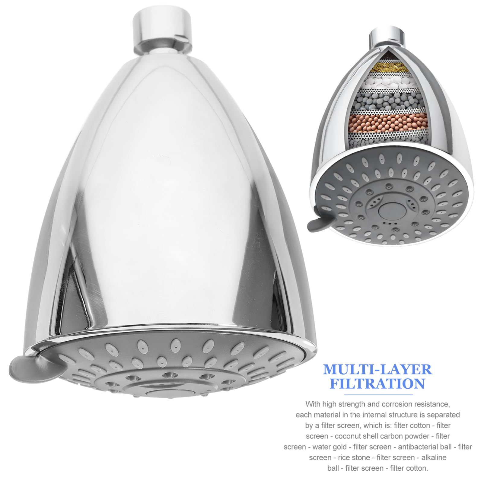Duschkopf mit Filter für Hartes Wasser, 6 Zoll, Silber