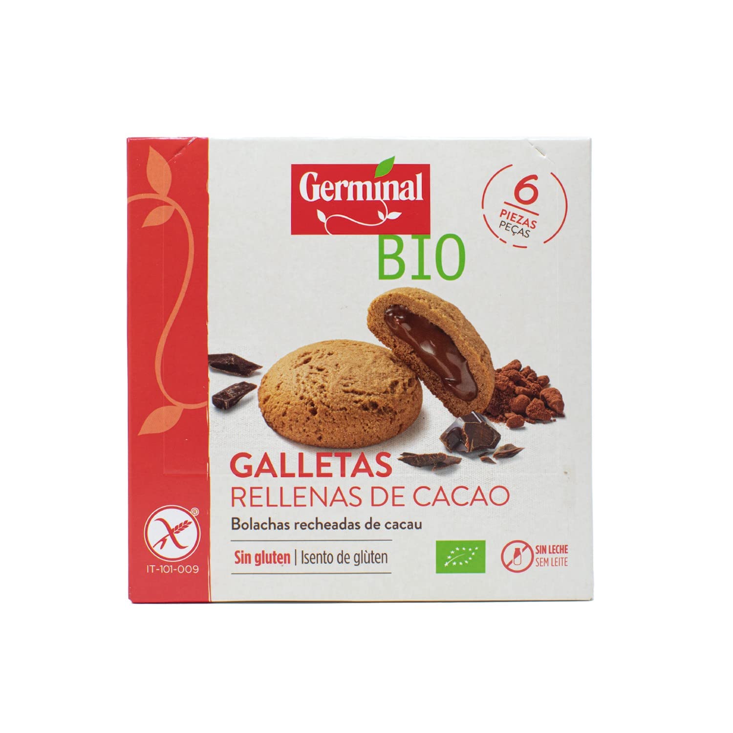 Galletas sin gluten rellenas de crema de cacao bio - GERMINAL - 200g, Pack of 10