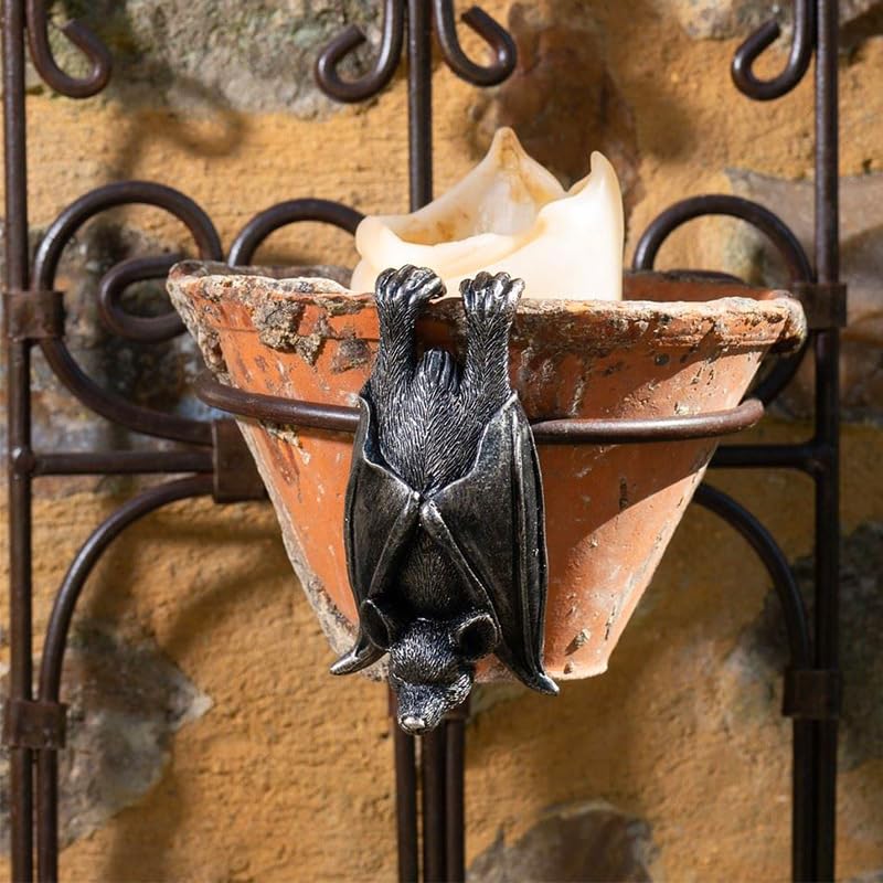 PEIQICHU Plant Pot Hanger Resin Statue Flower Pot Planter Hanging Decorative Bat Black Sculptures Outdoor Garden Lawn Ornaments Home Office Halloween Decoration (Bat) - Image 2