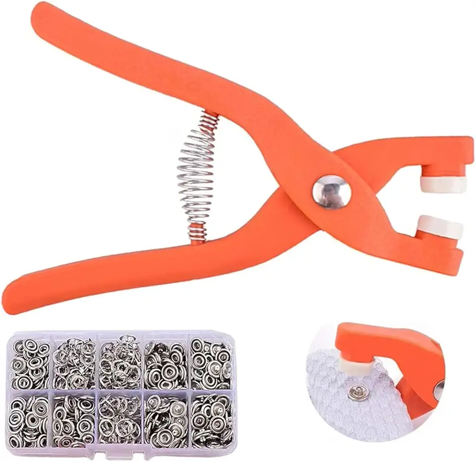 Alicate Prensador de Botões com 200 Peças Kit Completo para Roupas e Artesanato Ferramenta Manual para Fixação de Botões e Aplicações Têxteis