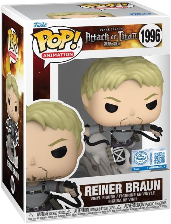 Funko Attack on Titan Final Season Reiner Braun - Figura de vinilo pop exclusiva de 1996 con protector pop