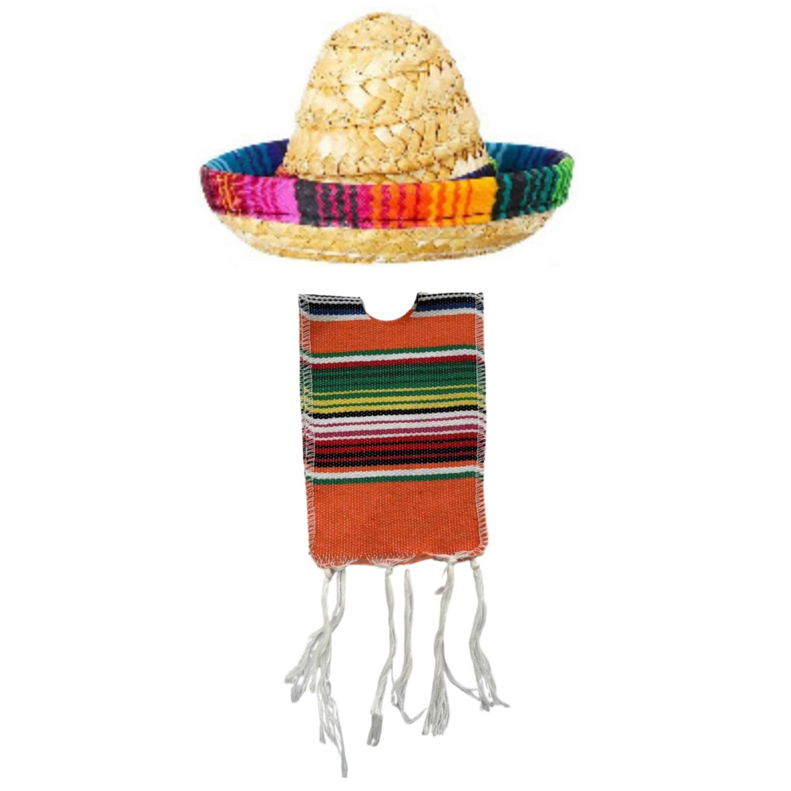 Cazqgoy Small Mexican Sombrero Hats and Serapes Ponchos for Bottles, Colourful Beer Poncho Cover, Tiny Sombrero Hat, Mini Serapes Poncho For Bottles,orange