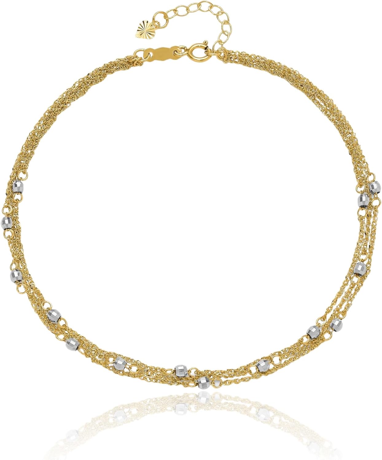 IceCarats 14K Solid Two Tone Gold 6mm Thick Singapore Chain Triple Strand Bracelet Anklet 9 Plus Diamond Cut