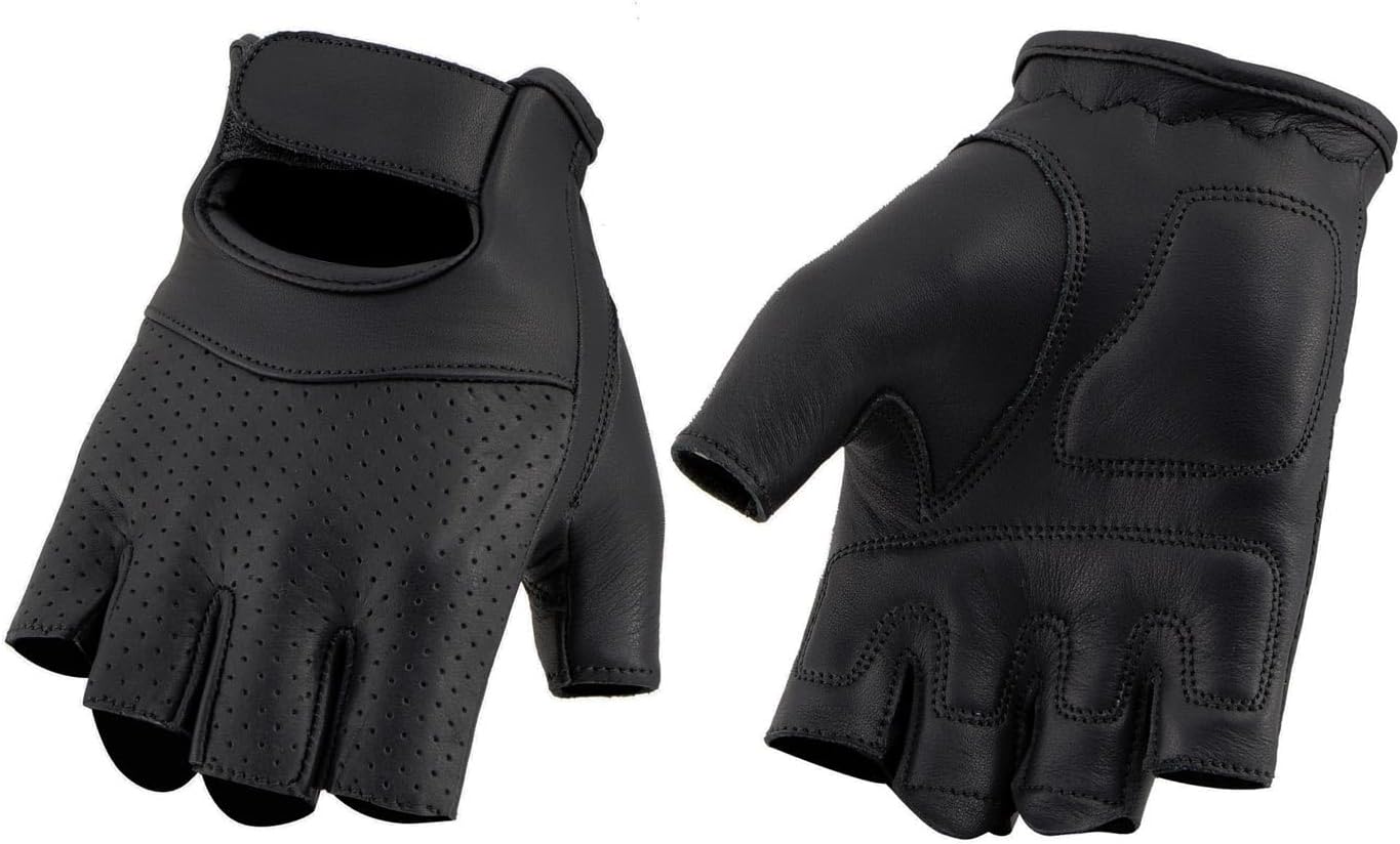 Milwaukee Leather MG7780 Women's Black Leather Perforated Fingerless Motorcycle Gloves - Gel Padded Palm Biker Gloves