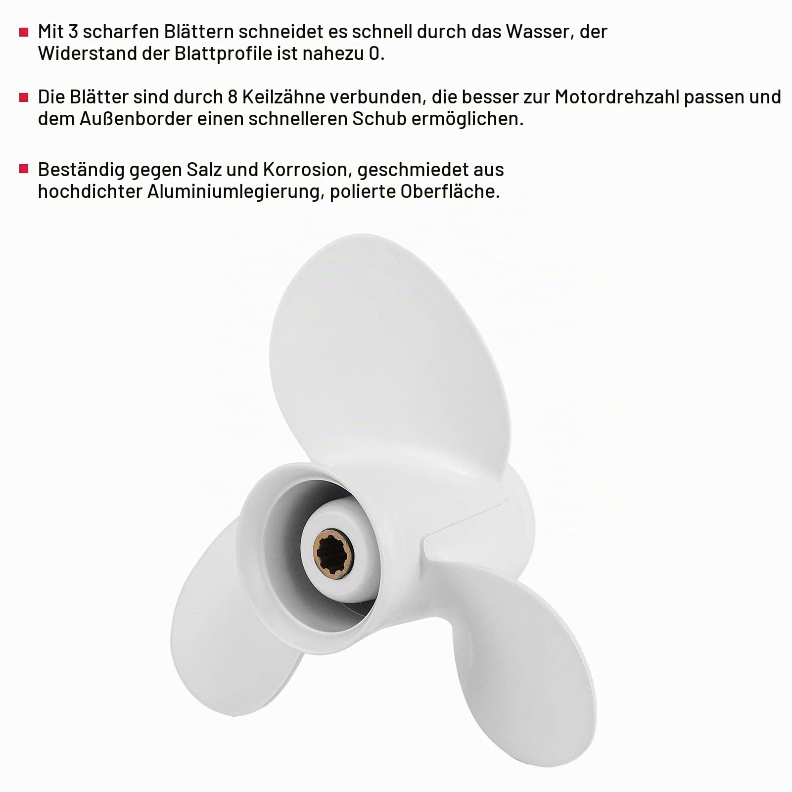 Qiilu Schrauben für Bootsmotoren, 3 Blätter Außenborder Propeller 9 1 / 4x8 Hochdruck 8 Zahn Passend für Yamaha Außenborder 9,9-15 PS Motor 63V-45947-00-EL