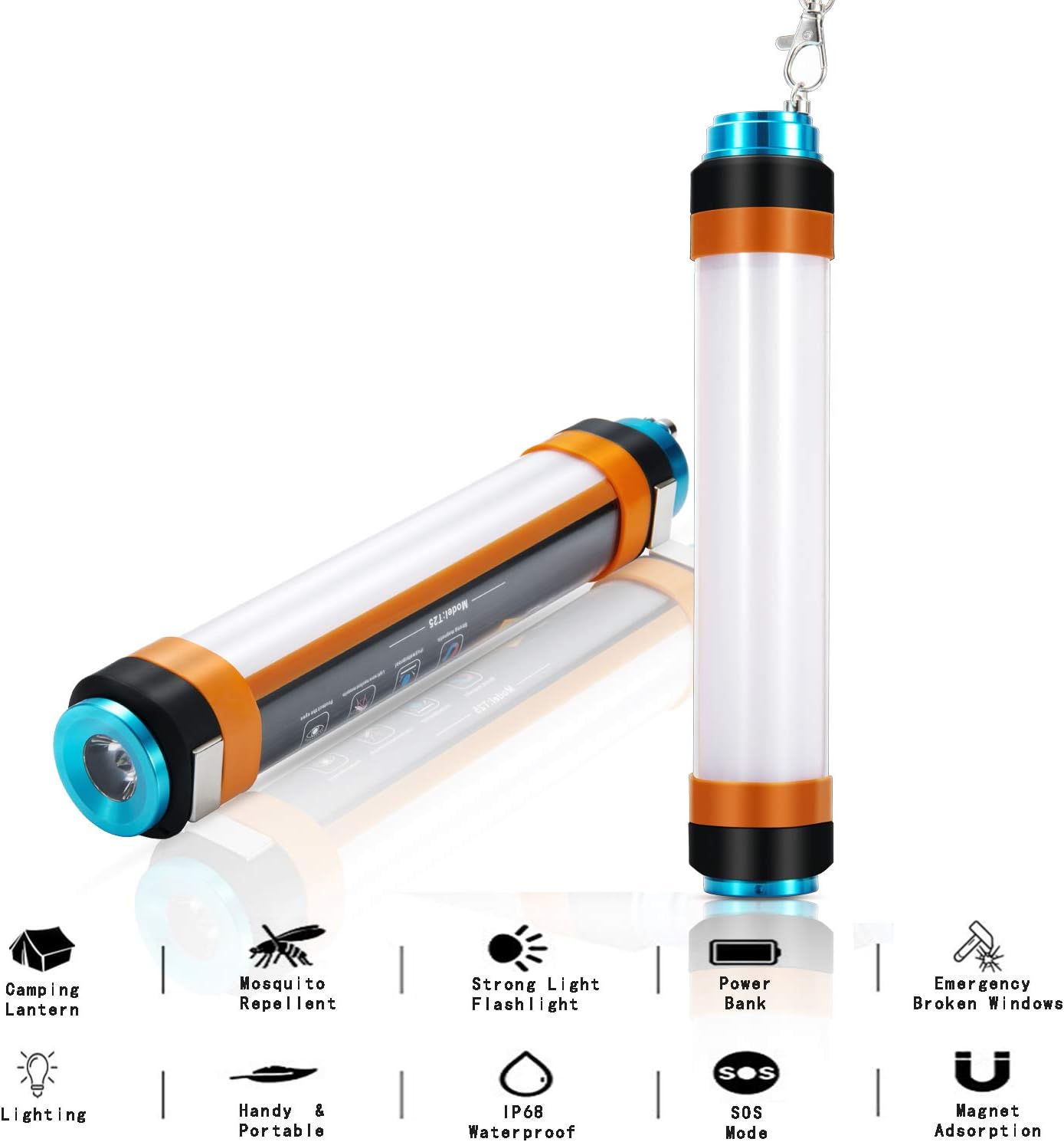 Multi-Function Camping Lights Lantern, USB Rechargeable LED Camp Light, Emergency Lighting Mosquito Repellent Light SOS Warning Light IP68 Waterproof Outdoor Lamp,10 inches-Medium Size