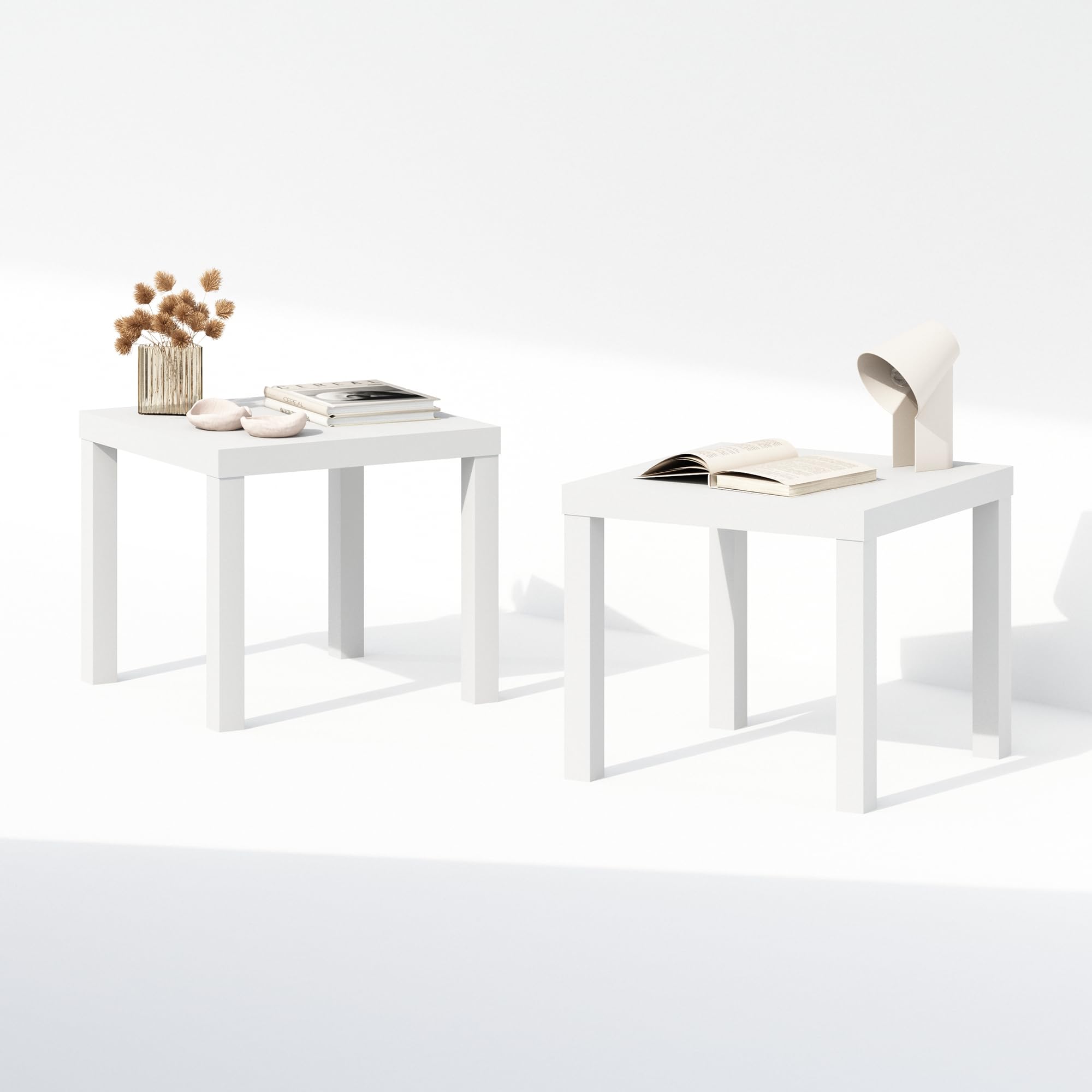 Furinno CLASSIC Night Stand Set of 2, 1.8 Thick Tabletop Nightstand, Square Bedside Table, End Table, Side Table, Easy Assembly, for Bedroom, Living Room, White