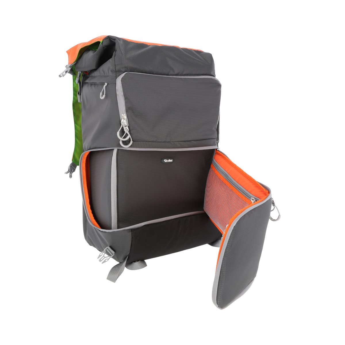 Rollei Traveler Backpack Canyon XL - Sac à dos pour matériel photo professionnel pour l’extérieur, incl. Insert séparé pour l’équipement de l‘appareil-photo - Taille XL (50 Litres) - Forest (Gris/Vert)