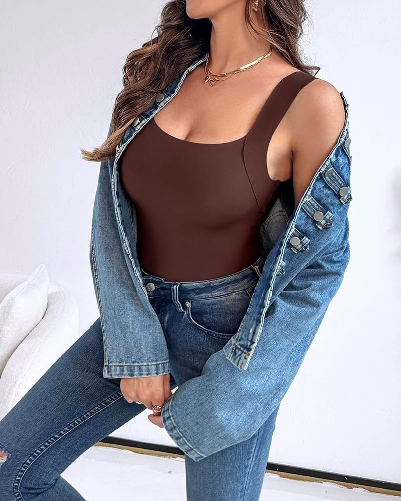 Women’s U-Neck Built-in Bra Tank Top High Stretch Slim Fit Sleeveless Base Layer Camisole 2025 Fall Winter Base Tops - Image 6