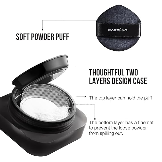 CARSLAN 1.0 Soft Focus Loose Setting Powder, Waterproof, Matte, Oil Control, Shine Free, Talc-Free Face Powder Makeup, 24H Longwear Finishing Powder, 01 Blue Purple