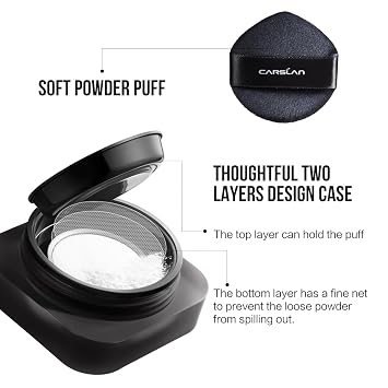 CARSLAN 1.0 Soft Focus Loose Setting Powder, Waterproof, Matte, Oil Control, Shine Free, Talc-Free Face Powder Makeup, 24H Longwear Finishing Powder, 01 Blue Purple