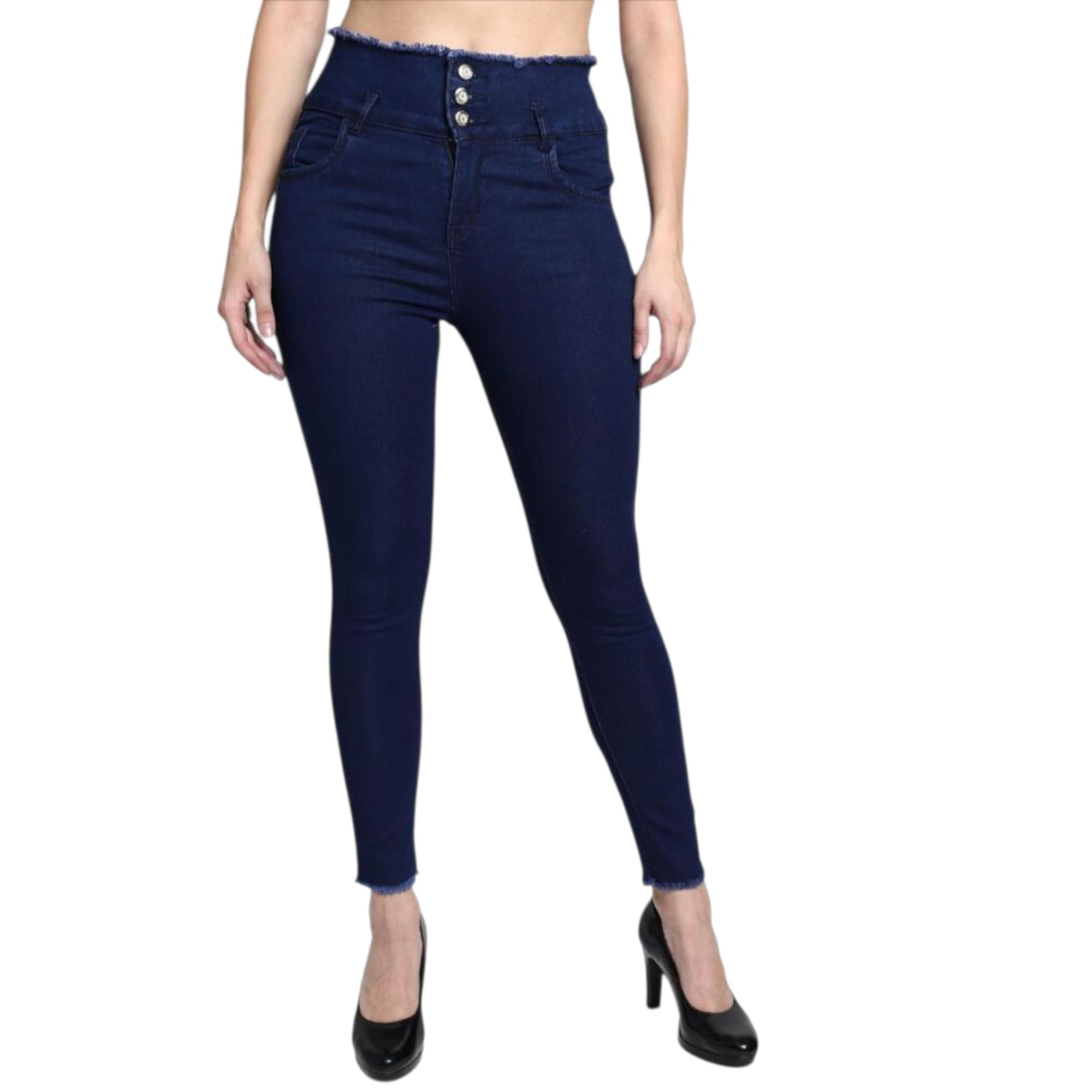 Girl's High-Waisted Skinny Stretch Denim Jeans, Frayed Hem, Button Detail, Ankle Length,Casual Comfort Fit with Pockets, 1 Piece (12-16 Years).-picture-14
