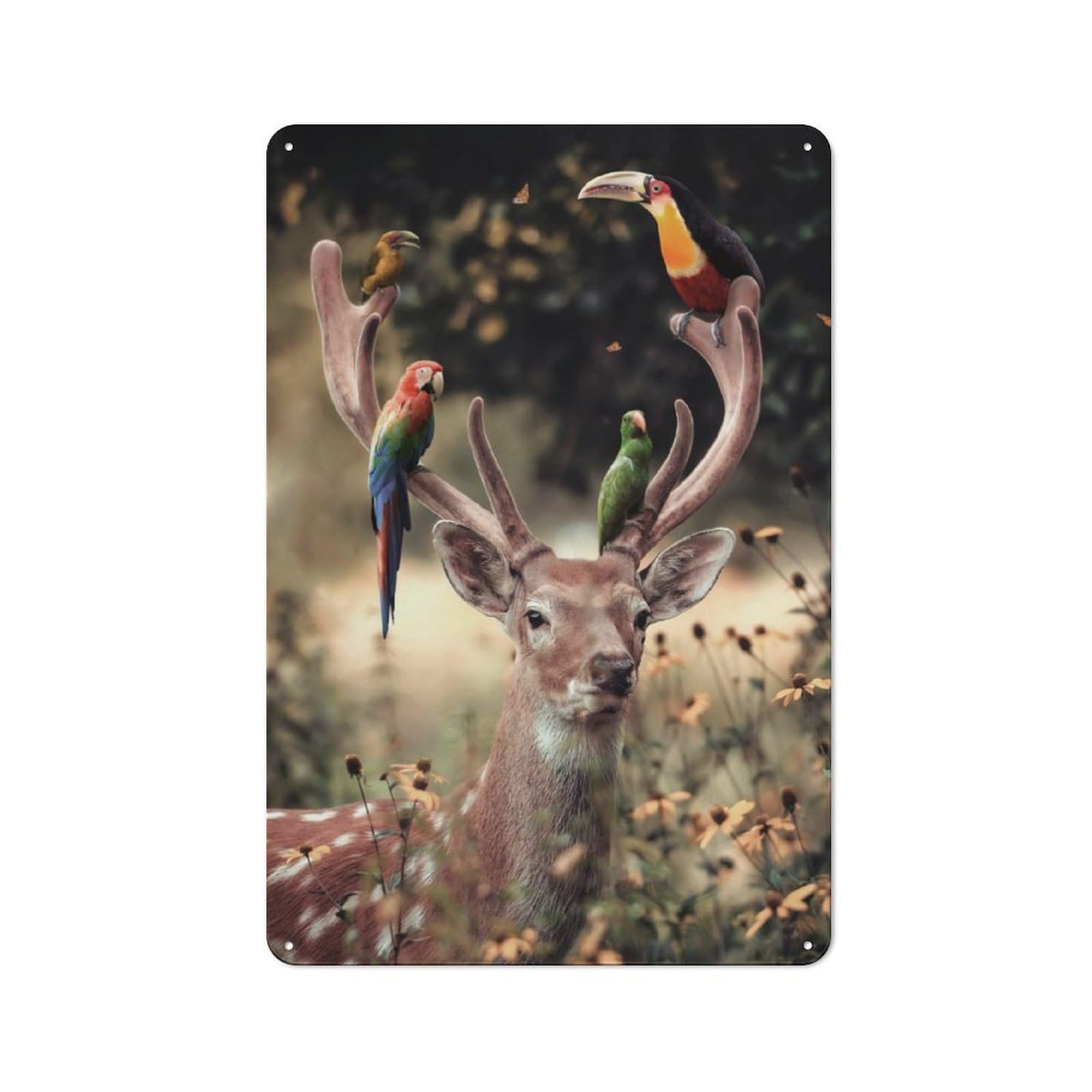 Junmoney Deer And Birds Vintage Tin Sign 30X20cm For Garden Room Or Summerhouse, For A Newly Organised Room And Metal Sign Display