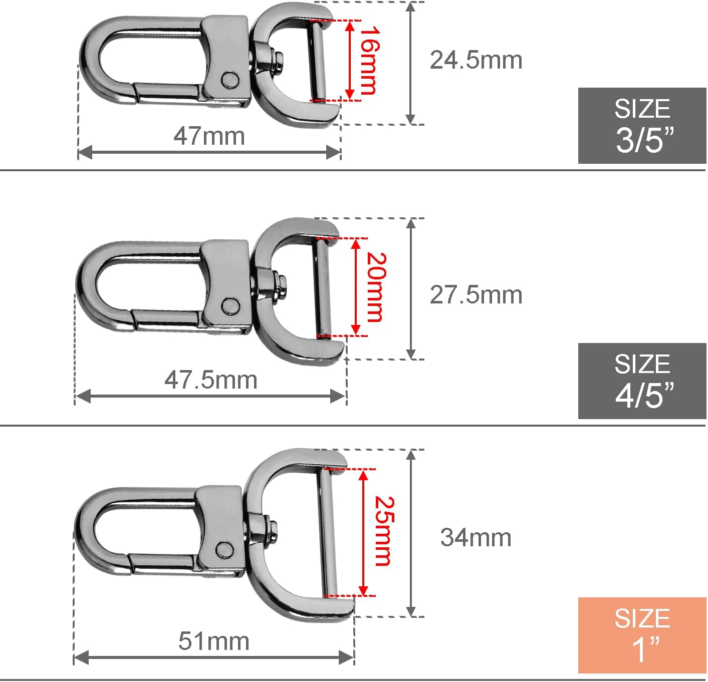 6 Pack 1 Inch Detachable Snap Hook Swivel Clasp, Metal Lobster Claw Clips Clasp with Screwdriver for Replacement Purse Keychain Hardware, Keyring Clip, Pets Collar Accessories (Black) - Image 2