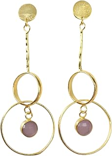 Veracity Jewelry Rose Quartz Handmade Earrings For Women - 18K Gold Plated January Birthstone Gift For Her Costume Jewelry Earrings - Gold Filled Stunning Beautiful Rose Quartz Gemstone Handmade Gift Fashion Jewelry For Girls - VE-361