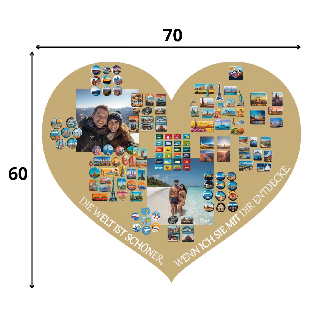 Pizarra magnética pequeña y grande – Pizarra magnética para San Valentín – perfecta para imanes y notas – Pizarra magnética – Pizarra de escritura – Juego de montaje incluido – Oro 60 x 70 cm