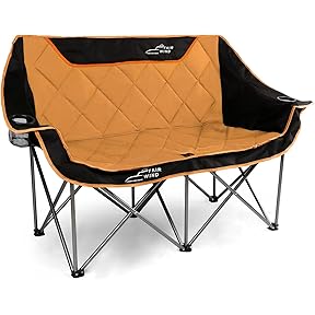 FAIR WIND Oversized Fully Padded Camping Chair Folding Loveseat Camping Couch Double Duo Chair Heavy Duty Quad Fold Arm Chair with Cup Hold - Supports 650 LBS Blue
