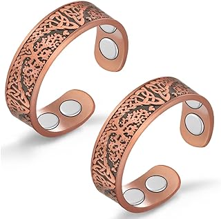 2PCS Copper Rings for Women Adjustable Solid Pure Copper Ring with Present Box (Tree