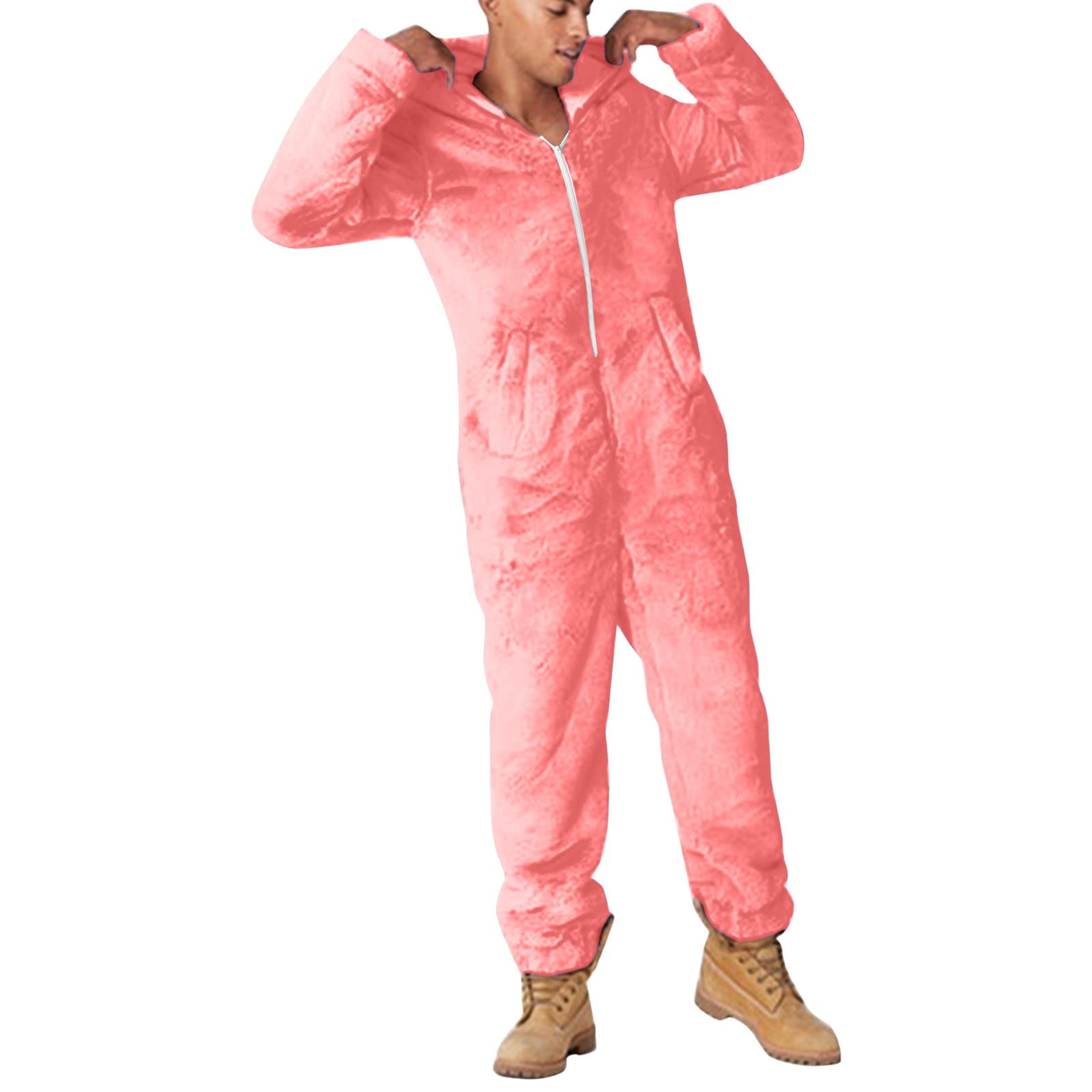 Tuta da uomo Onesie, tuta intera da casa, in cotone, per cosplay e cosplay, in pile, pigiama intero con chiusura lampo e cappuccio