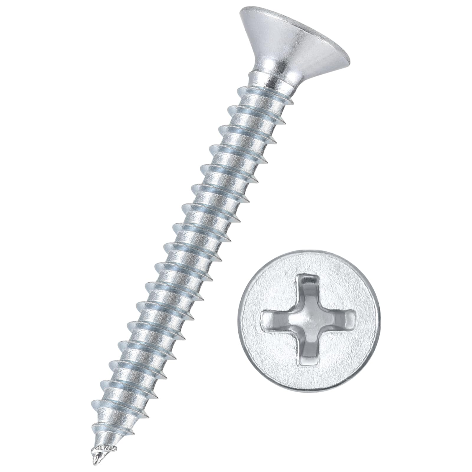 Kozelo 80pcs Phillips Flat Head Wood Screws - [#4x7/8"] Carbon Steel Countersunk Self Tapping Screws for Furniture Assembly, Interior Trim, Outdoor Construction, Bluish-white — image 1