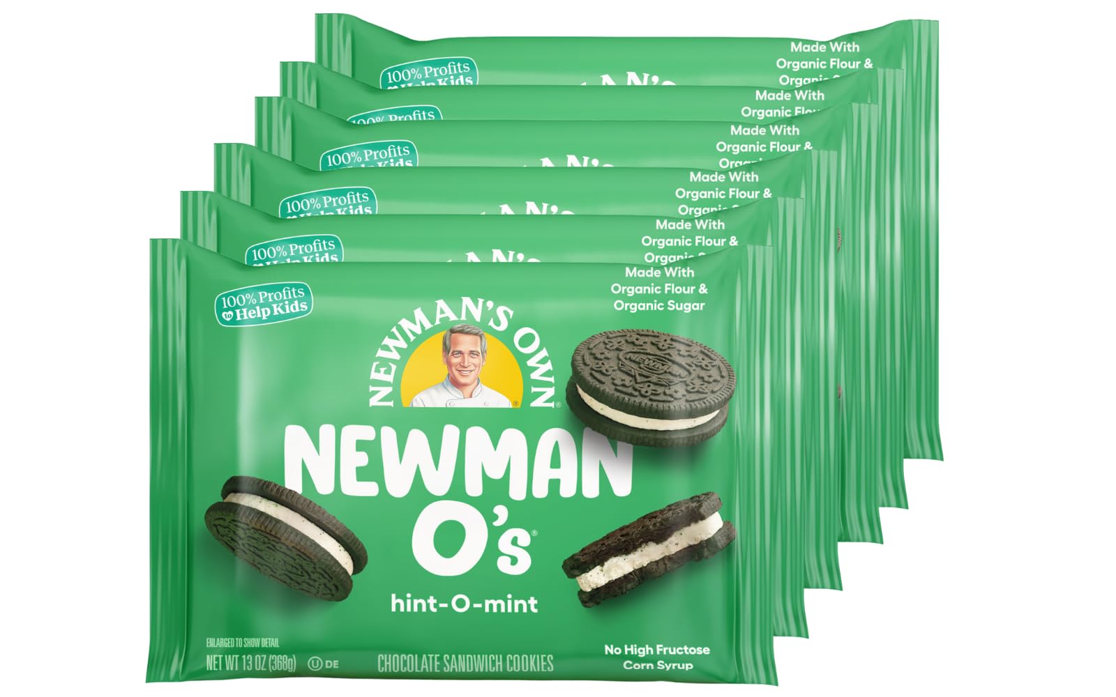 Newman's Own Newman-O's Sandwich Crèmes, Hint-O-Mint, 13 Ounce (Pack of 6)