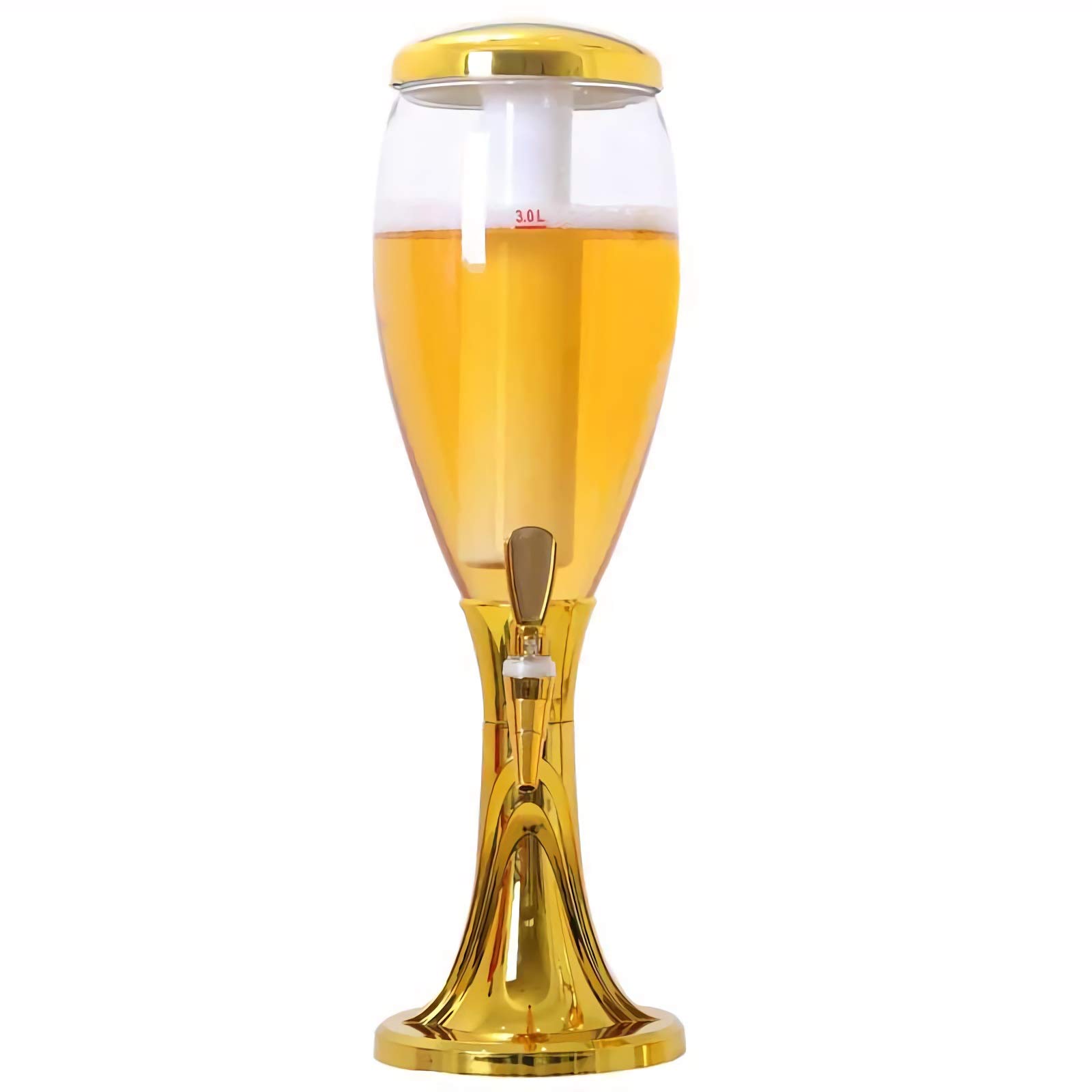 Dispensador de Torre de Cerveza Torre de Bebidas con Grifo, Tubo de Hielo y Luces LED, dispensador de Cerveza 1.5L / 3L, Luces Brillantes Dispensador de Bebidas, Oro y Plata Torre Cerveza/Dispensador
