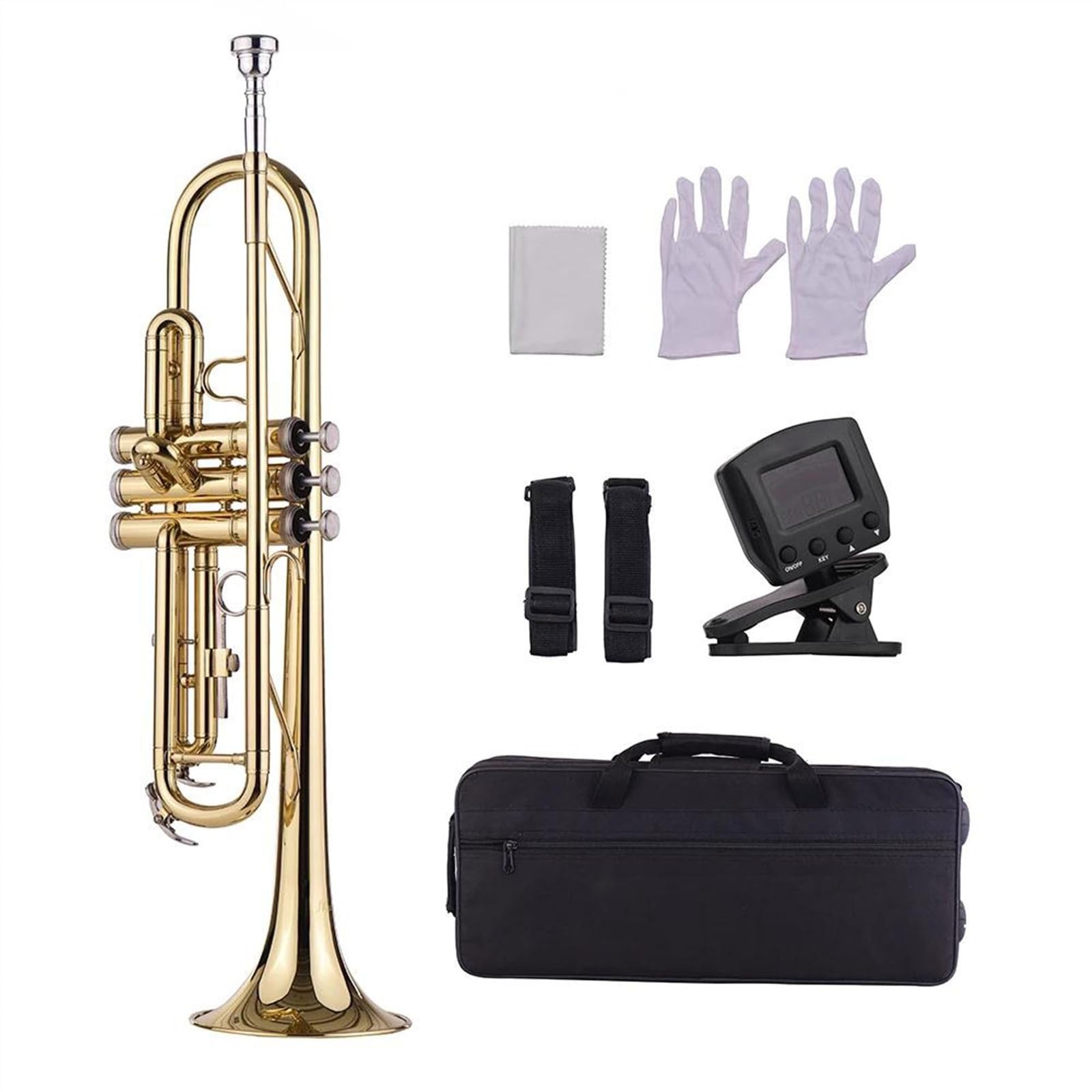 Standard Trompeten Standard-Bb-Messing-Trompete Tragetasche Handschuhe Stimmgerät Blasinstrument Professionelle Trompete Für Anfänger