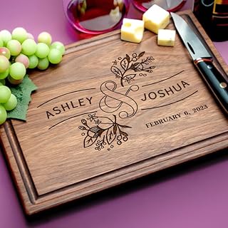 Straga Personalized Cutting Boards | Handmade Wood Engraved Charcuterie | Custom Wedding, Anniversary, Housewarming Gift for Couples and Newlyweds (Floral Ampersand Design No.410) - Buy now