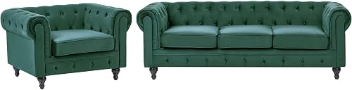 Ensemble Canapé et Fauteuil en Velours Vert Dossier à Points Dia 