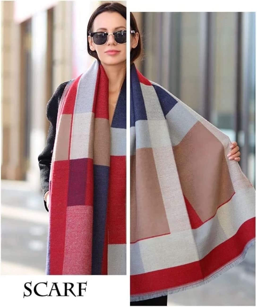 Écharpe Chale Écharpes De Mode Long Châle Couverture Élégante Écharpe Chaude Chunky Tartan Wrap Etole Femme(C)