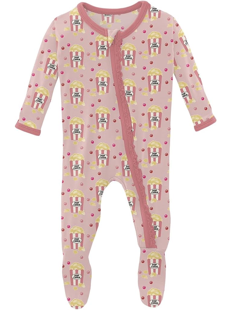 Pink Kickee Pants Print Muffin Ruffle Footie with 2 Way Zipper (Infant)