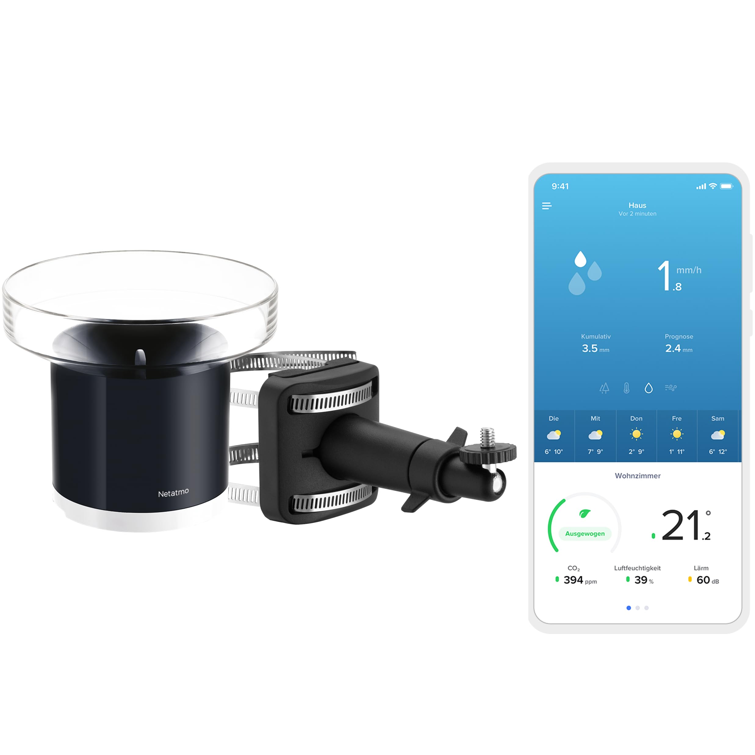 Netatmo Nrg01-Ww Deszczomierz, Wielokolorowy, ‎2.8 l & Netatmo Wall Mount (WS)