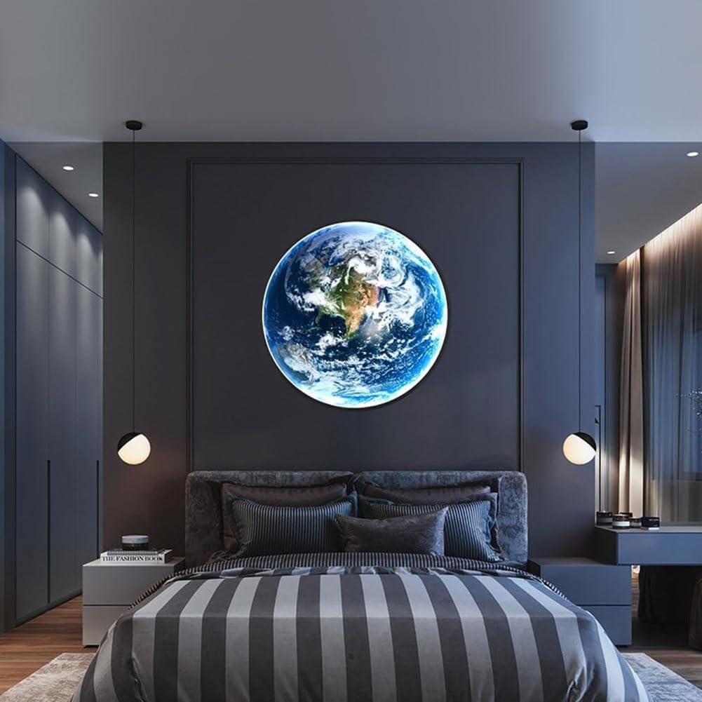 Lampa Ścienna LED Moon Pokój Dziecięcy Ściemnialna z Pilotem Okrągła Wewnętrzna Ziemna Kinkiet Dziecięca Lampka Nocna Księżycowa Lampy Nocna Nowoczesna Dekoracyjna Lampka Ścienna,50CM
