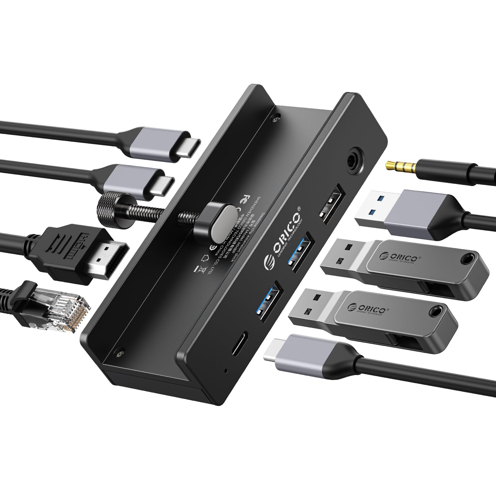 ORICO Clip Docking Station 8-in-1 Clamp USB C Hub with 4K 60Hz HDMI 100W PD Gigabit Ethernet 4xUSB