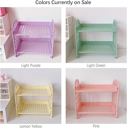 Miniatura 8 de Estante de escritorio para almacenamiento de artículos de papelería, estante de plástico multifuncional de 2 niveles, organizador de maquillaje para