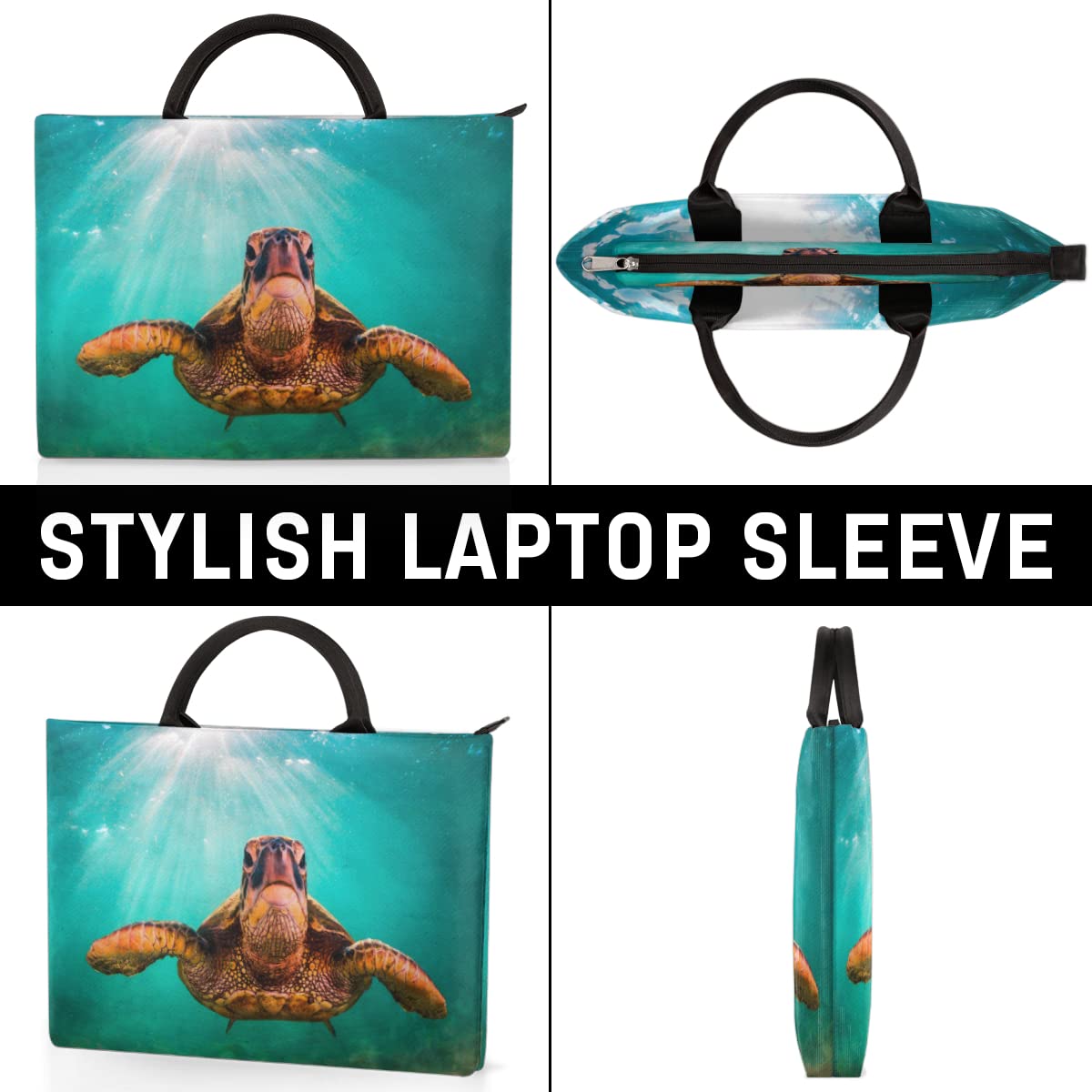 Housse Ordinateur Portable 14" Motif Tortues - Tissu Oxford Imperméable, Doublure Douce, Dragonne - 6