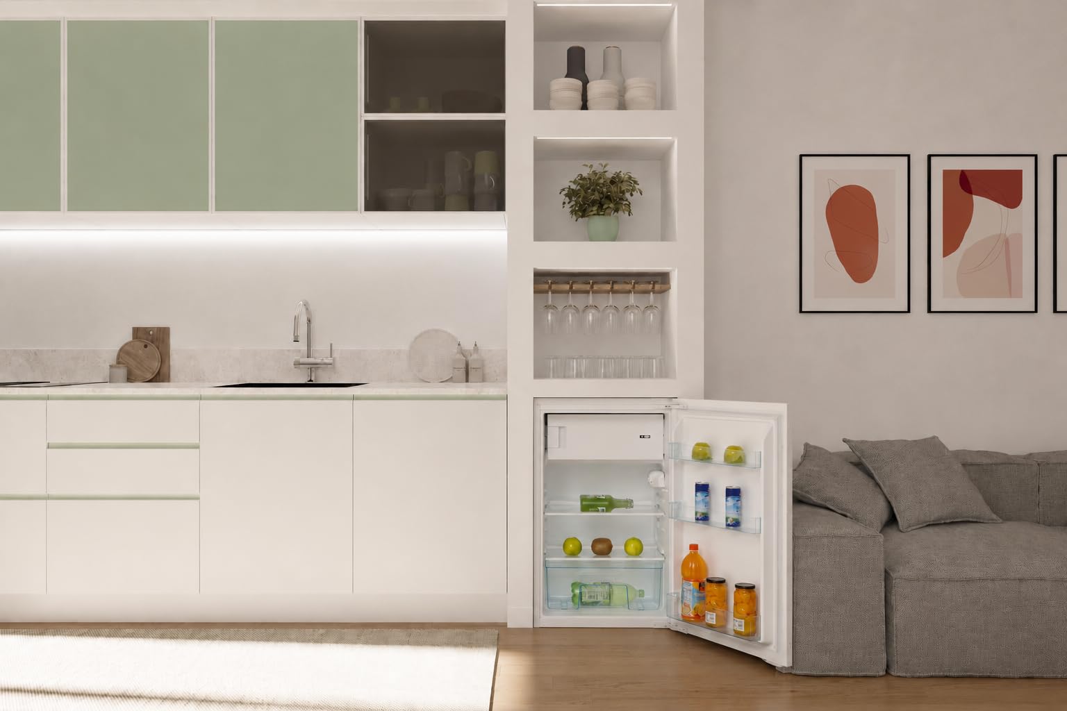 Candy Einbau-Kühlschrank CM4S59EW | Schlepptürtechnik, Eintürig, Nische 88 cm, 163 Liter, Kühlteil 100 Liter, Gefrierteil 15 Liter, 1 Gemüseschublade